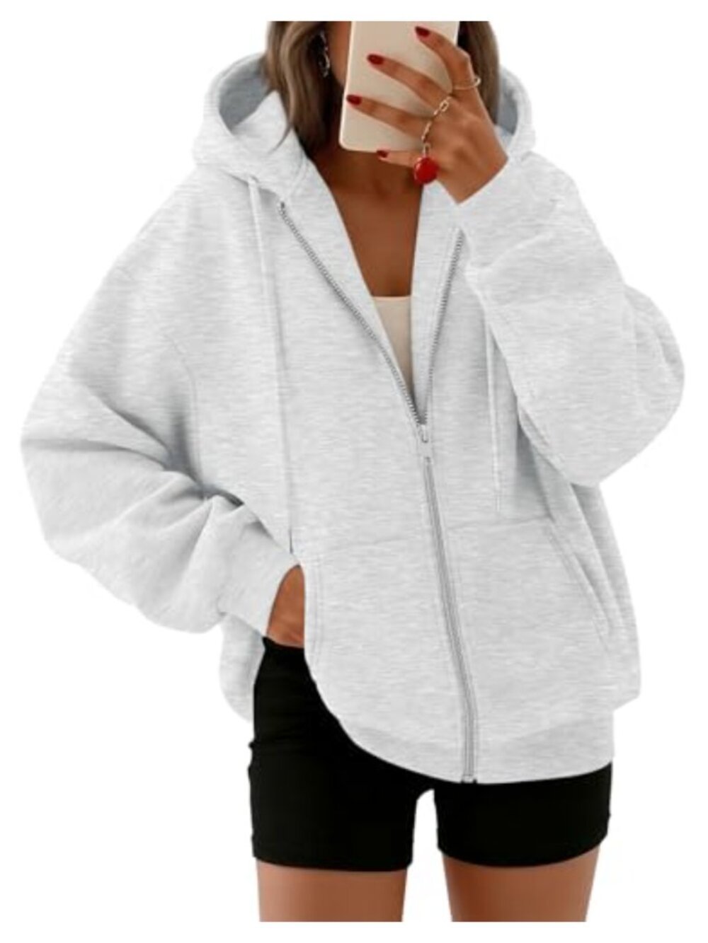 Oversized Zip Up Hoodie Womens Fleece Sweatshirt Casual Y2K